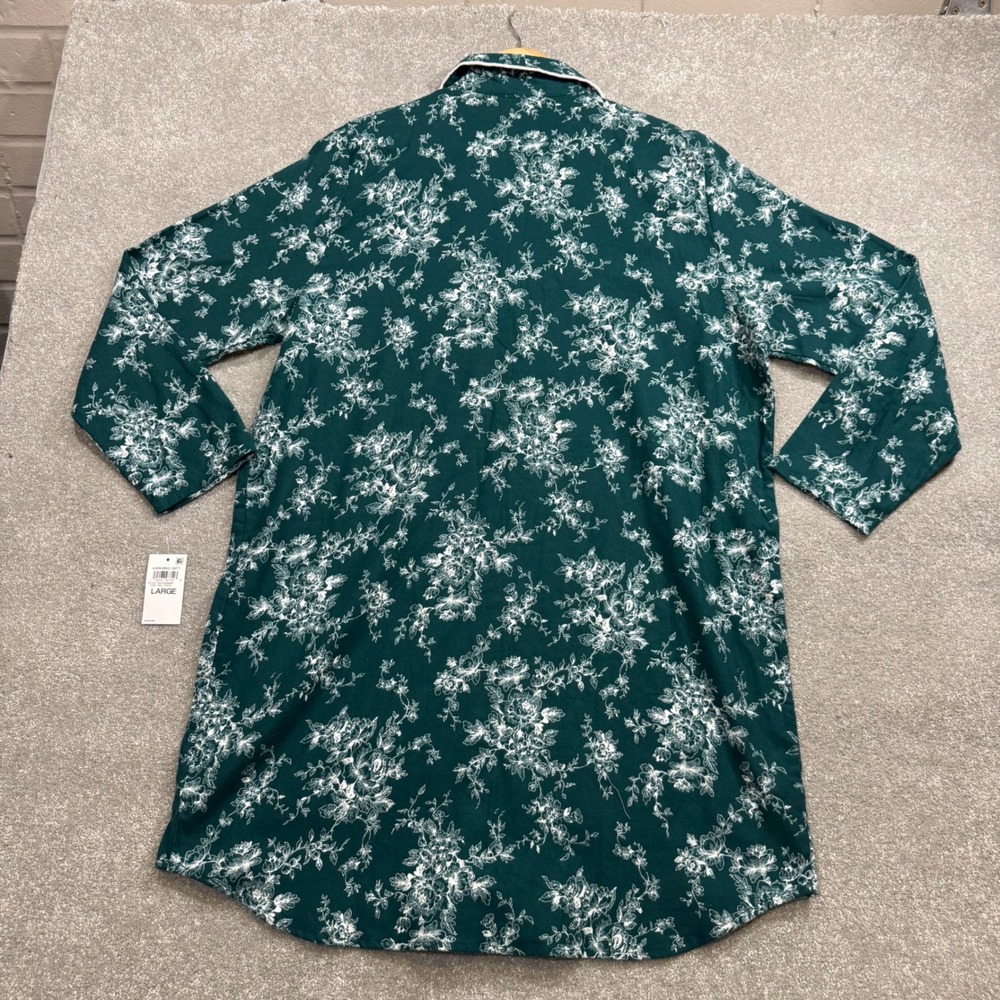 Charter Club Intimates Nightshirt Flannel Green Floral Cotton Button Front NWT L - Picture 4 of 16